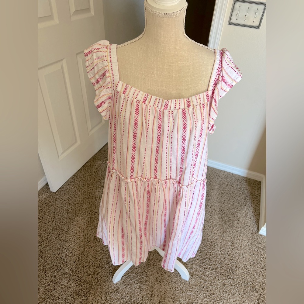 New with out tags. White boho sundress pink and gold details. Size XXL